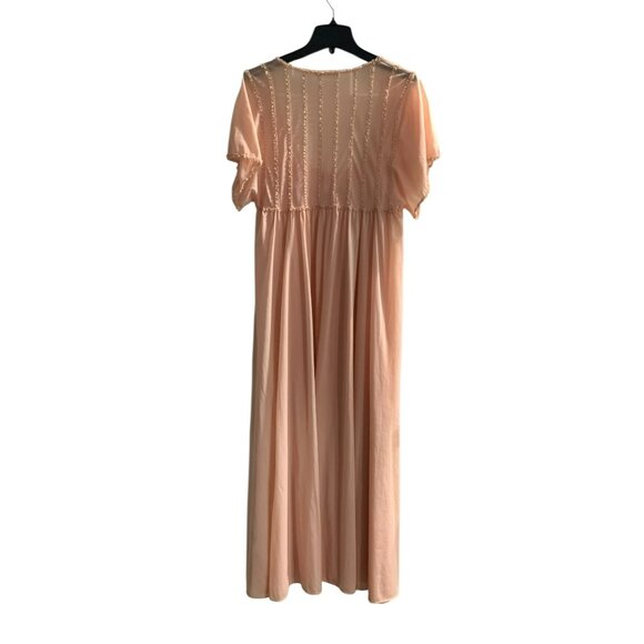VTG 70s Peach Nylon Nightgown John Kloss For Cira S Cottagecore Peasant Prairie - Picture 3 of 9